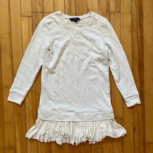 Polo Ralph Lauren Girls Cream Sweatshirt Dress Pleated Skirt Size L 12 14